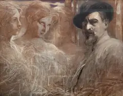 Franciszek Żmurko, Artysta i muzy, olej, biała kredka, płótno