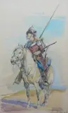 Tadeusz Kokietek, Lisowczyk na koniu, akwarela, papier
