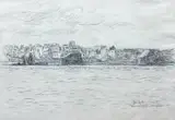 Jan Cybis, Most kolejowy w Warszawie, 1945, 1945, ołówek, papier