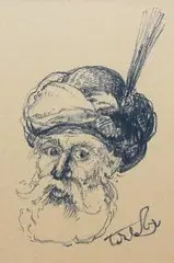 Wiktor Zin, Portret, tusz, papier, 27