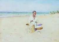 L. J. Scott, Chłopiec na plaży, akwarela, papier