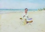 L. J. Scott, Chłopiec na plaży, akwarela, papier