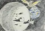 Jacek Żuławski, Lądowanie na Księżycu, 1969 r., 1969, ołówek, kredka, papier, 20