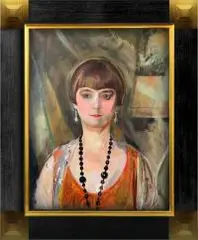 Gustaw Gwozdecki, Portret pani Louise Llewellyn-Jareckiej, 1928 r., 1928, olej, płótno