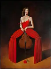 Rafał Olbiński, Viola in red, 2016 r., 2016, akryl, płótno