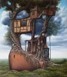 Sztormy białobrzeskie, 1997 by Jacek Yerka, 1997, akryl, płótno, sold Jun 2020