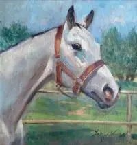 Jerzy Kossak, Głowa konia, 1947 r., 1947, olej, sklejka