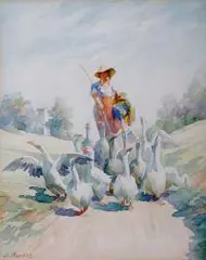 Stanisław Bender, Gesiarka, akwarela, papier