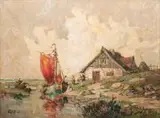 Rudolf Priebe, Przy brzegu, olej, płótno