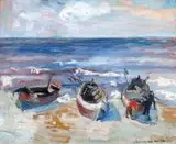 Przystań nad jeziorem Jamna, 1962 r. by Zofia Dziurzyńska-Rosińska, 1962, olej, płótno, sold Jun 2020