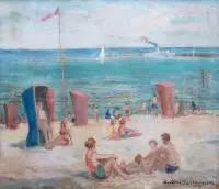Antoni Bartkowski, Na plaży – Sopoty, przed 1969 r., olej, płótno