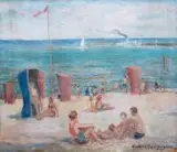 Antoni Bartkowski, Na plaży – Sopoty, przed 1969 r., olej, płótno