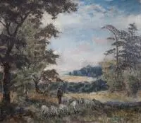 Albert Lipczyński, Scena z pasterzem, olej, płótno
