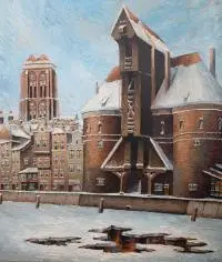 Paul Kreisel, Motława zimą, olej, płyta