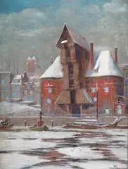 M. Hempel, Żuraw w Gdańsku, olej, płyta, sklejka, 46
