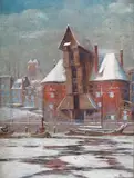 M. Hempel, Żuraw w Gdańsku, olej, płyta, sklejka, 46