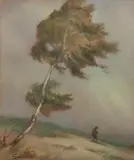 Wacław Zaboklicki, Pejzaż z drzewem, pastel, papier