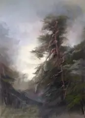 Cecylia Szerszeń, Pejzaż z drzewami, pastel, papier