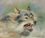 Głowa wilka, 1933 r. by Wojciech Kossak, 1933, olej, sklejka, sold May 2020