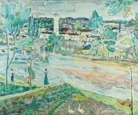 Henryk Wójcik, Pejzaż znad Pilicy, 1955 r., 1955, olej, płótno