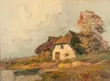 Rudolf Priebe, Chaty rybackie, olej, płyta
