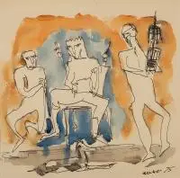Scena rodzajowa, 1975 r. by Otto Axer, 1975, akwarela, tusz, papier, sold May 2020