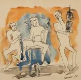 Otto Axer, Scena rodzajowa, 1975 r., 1975, akwarela, tusz, papier