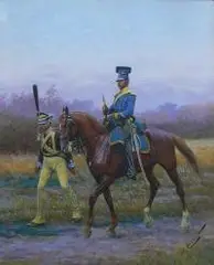 Jan Rosen, Ułan z jeńcem, akwarela, gwasz, papier, 31