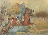 Juliusz Holzmüller, Szarża na rosyjskich piechurów, 1915 r., 1915, akwarela, gwasz, papier, 23