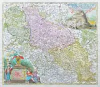 Matthäus Seutter, Silesiae Ducatus tam superior quam inferior…, Mapa Śląska, Augsburg, ok. 1740 miedzioryt kolorowany, 49
