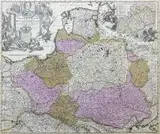 Petrus Schenk, Friderico Augusto vere Augusto…, Mapa Polski z 1704 r., stan trzeci, Amsterdam 1711 miedzioryt kolorowany w epoce, 48