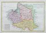 Rigobert Bonne, Royaume de Pologne et Duché de Lithuanie, Mapa ziem Rzeczpospolitej, pochodząca z „Atlas Enciclopedique. Par M. Bonne et Par M. Desmarest”, Paryż, ok. 1787 miedzioryt kolorowany