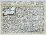 Gabriel Bodenehr, Geographische vorstellung derer Königreiche Polen und Preussen…, Mapa ziem Rzeczpospolitej, ok. 1700, stan trzeci, Augsburg, ok. 1740 miedzioryt kolorowany w epoce