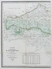 Franz Raffelsberger, Karte des Königreiches Galizien., Mapa Królestwa Galicji, pochodząca z „Erster Typometrischer Atlas”, wyd. J. Bermann & Sohn, Wiedeń 1845 litografia barwna, 46