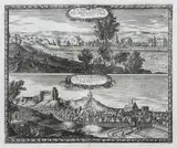 Erik J. Dahlberg, Urbs Briestzie in Cuiavia…/Oppidum et Castrum Pinschov…, Widoki Brześcia Kujawskiego i zamku w Pińczowie, Norymberga 1729 miedzioryt, 28