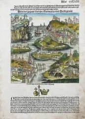 Hartmann Schedel, Von der gegent Europe Sarmacia oder Poln genat, Widok Polski wzdłuż Wisły, rycina pochodząca z dzieła „Das Buch der Chroniken”, Norymberga 1493 r. drzeworyt kolorowany
