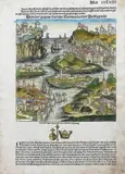 Hartmann Schedel, Von der gegent Europe Sarmacia oder Poln genat, Widok Polski wzdłuż Wisły, rycina pochodząca z dzieła „Das Buch der Chroniken”, Norymberga 1493 r. drzeworyt kolorowany