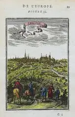 Allain Manesson-Mallet, Cracovie/ch. De Cracovie, Widoki Krakowa, pochodzące z dzieła „Description de l’Univers”, Paryż 1686 miedzioryt kolorowany, 14