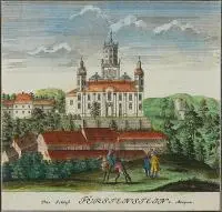 Das Schloß Fürstenstein v. Morgen by Friedrich Bernhard Werner, Widok zamku w Książu, rycina pochodząca z dzieła „Scenographia Urbium Silesiae”, Spadkobiercy Homanna, Norymberga 1737-1, sold Mar 2020