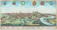 Matthäus Merian, Cracovia, Widok Krakowa, pochodzący z dzieła Johana Ludewiga Gottfieda „Neuwe archontologia cosmica…”, Frankfurt n. Menem 1638 miedzioryt kolorowany