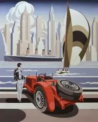Tomasz Kostecki, Kobieta i czerwony Mercedes, 2020, 2020, olej, płótno