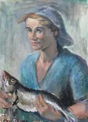 Ignacy Klukowski, Rybaczka, 1967 r., 1967, olej, płótno, 74