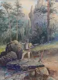 Charles-Boris de Jankowski, Góral na tle pejzażu tatrzańskiego, 1902 r., 1902, akwarela, papier, 28