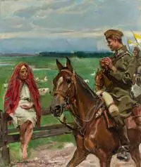 Wojciech Kossak, Ułan z gęsiareczką, 1929 r., 1929, olej, płótno