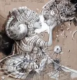 Tomasz Sętowski, Android love, 2019, 2019, gwasz, tempera, kredka, papier