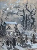Michał Pociecha, Po kolędzie, akwarela, gwasz, papier, 23