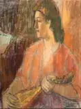 Zygmunt Landau, Kobieta z mandoliną, pastel, papier