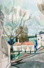 Joseph Pressmane, Widok na wioskę, akwarela, papier