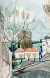 Joseph Pressmane, Widok na wioskę, akwarela, papier