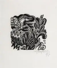 Stefan Mrozewski, Kompozycja z koniem, 1947 r., 1947, drzeworyt, papier